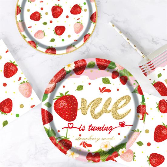 Клубничная вечеринка столовые приборы набор одноразовые тарелки чашки салфетки столовые приборы скатерти клубничная тематика вечеринка принадлежности для дня рождения baby shower свадьба