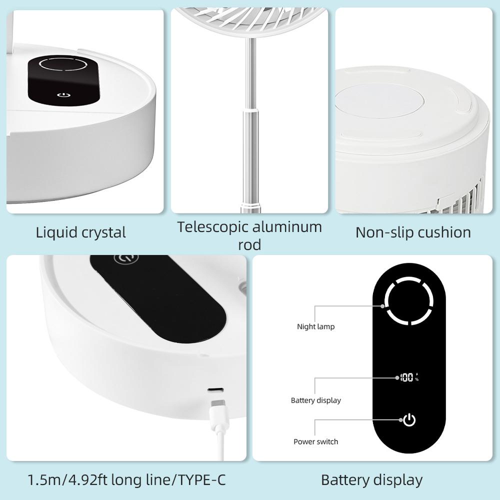 8,3-дюймовый складной настольный охлаждающий вентилятор с пультом дистанционного управления, ночником и сенсорным экраном, портативный вентилятор