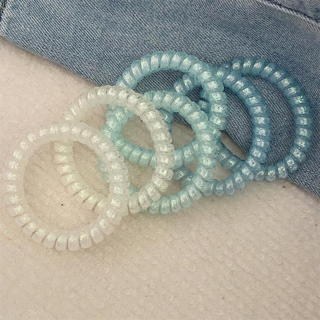 6 шт./набор Спиральные резинки для волос с блестками розового и синего цвета, резинки-скранчи в виде телефонного шнура, эластичная повязка для волос, женские аксессуары для волос