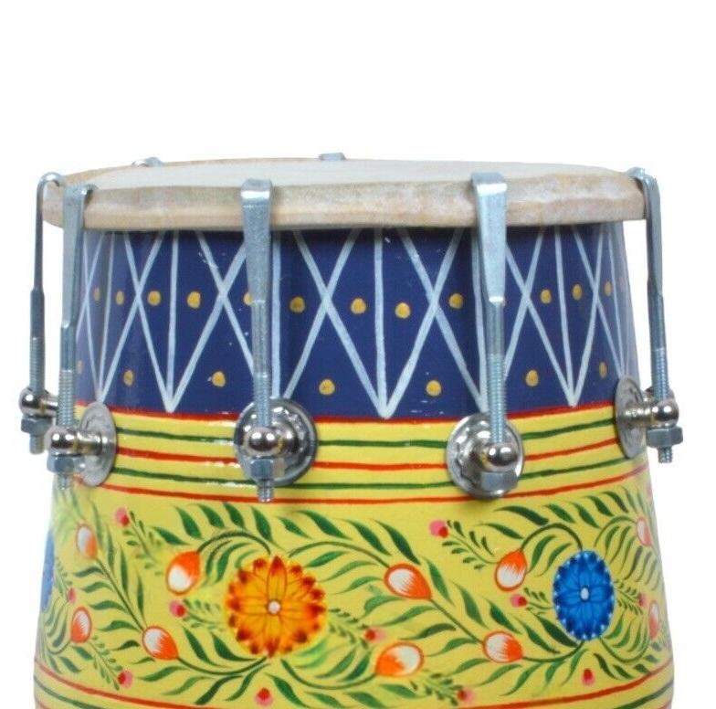 Indian Handmade Folk Musical Instrument – Printed Nut & Bolt Dholak with Bag