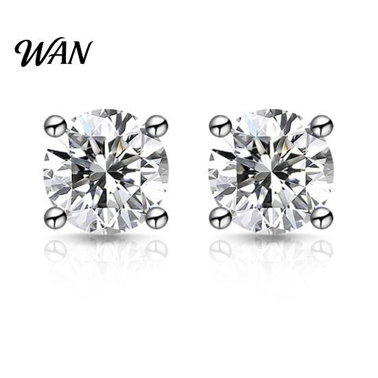 S925 Silver Earrings Zirconia Stud One Carat Main Stone Hypoallergenic Flat Gold Plated Back Comfortable Shiny Daily Wear Jewelry for Women Men Micro