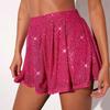 Women Sequin Shorts Elastic High Waist Loose A-line Pure Color Ultra Short