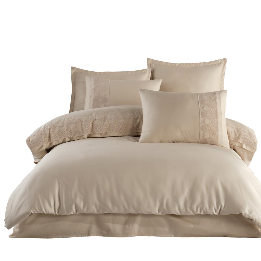 Cotton bedding 220x200 satin with guipure lace, beige