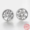 Новые сверкающие серьги-гвоздики из стерлингового серебра 925 пробы с изображением семейного дерева, модные подарки на день рождения