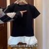 Женская короткорукавная футболка в стиле Miu girl, весенне-летняя новая шикарная топ с вставками и оборками по краю