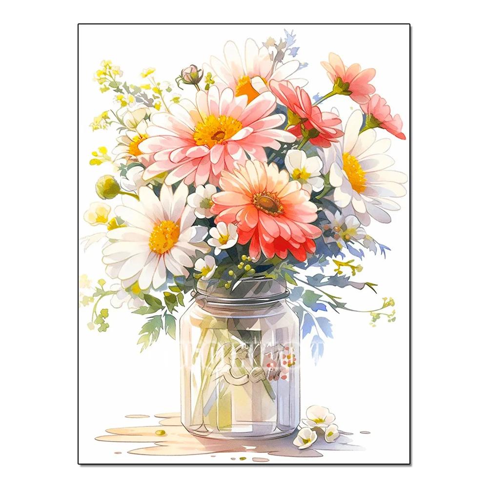 Полная серия цветов Алмазная живопись Тюльпан Маргаритка Алмазная мозаика Вышивка Искусство Акварельная картина Ручная работа Домашнее украшение Сделай сам