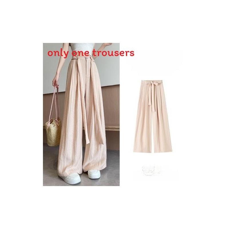 Womens Casual Wide Leg Pants With White Strap Design For Summer Comfort