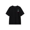 Loose Short Sleeve Round Neck T-shirt with Logo Print and Drop Shoulder Unisex Tops Black AHST787-4