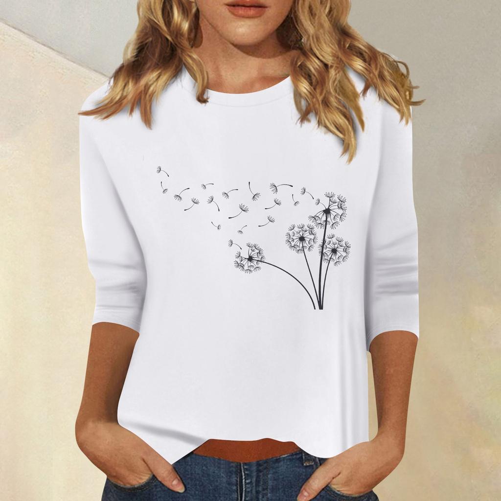 Women's Fashion Casual  Printed Seven Sleeve Round Neck Top