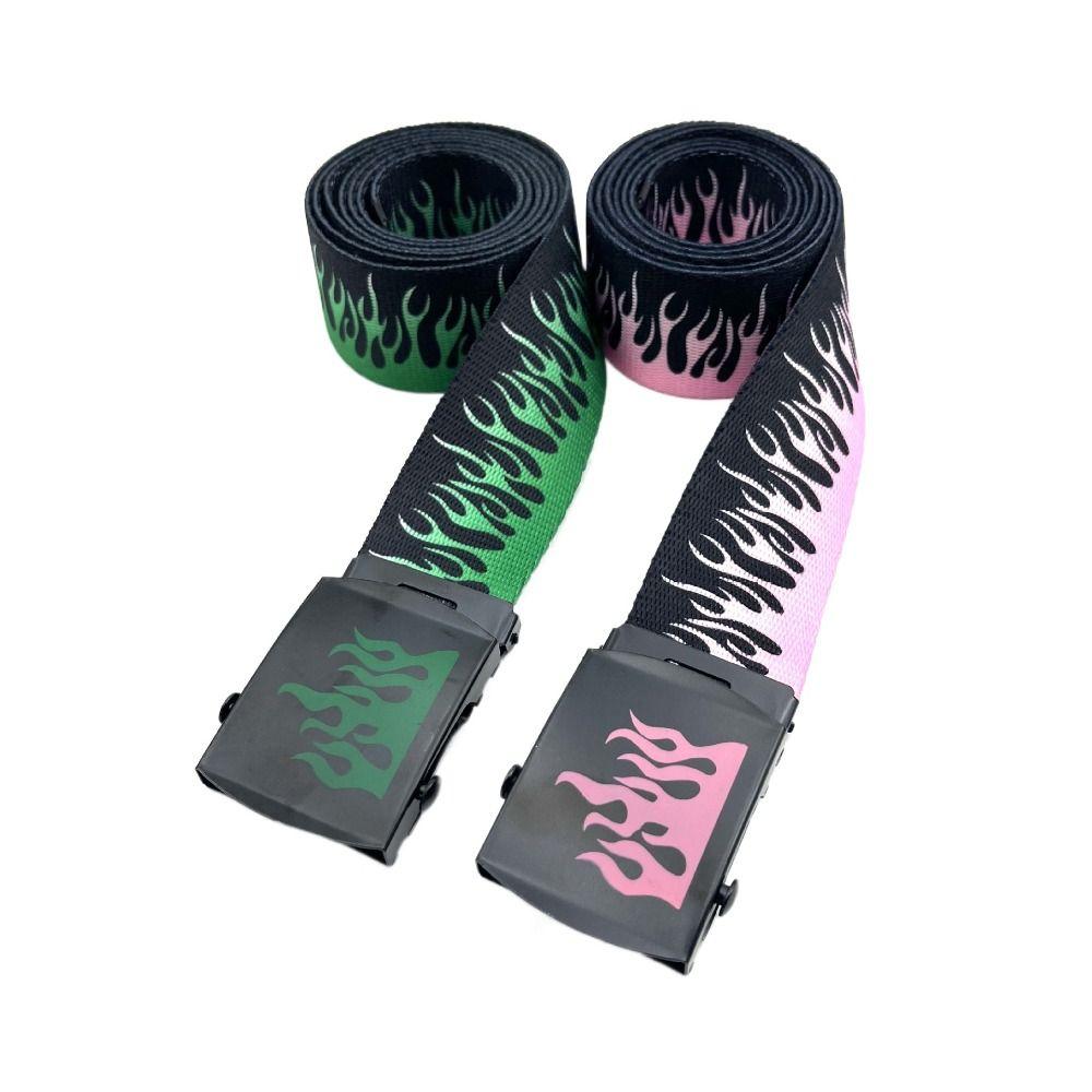 Canvas Flame Belt Wide Side Men Waist Belt Adjustable Canvas Belt Party