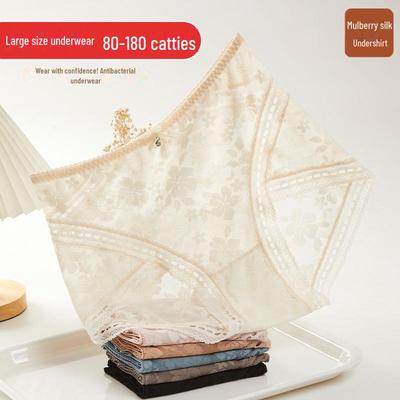 Женское сексуальное сетчатое шелковое нижнее белье со средней посадкой, антибактериальной промежностью и кружевом больших размеров