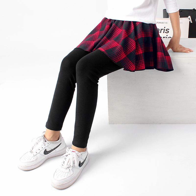 Детские весенние леггинсы в корейском стиле в клетку с юбкой из хлопка и кашемира