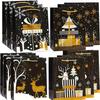 12 Pcs Festive Christmas Gift Bags: Black with Golden Printed Designs - Perfect for Wrapping Holiday Presents