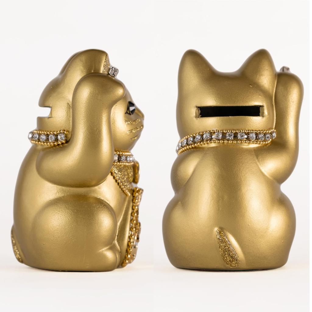 Счастливый кот Миллионер Кот-правая рука Счастливый кот Манеки Кот Счастливый фэн-шуй Украшение Коробка для пожертвований Золото (S-SIZE Золотой) Поднятый/Керамика_Счастливый (мл_С