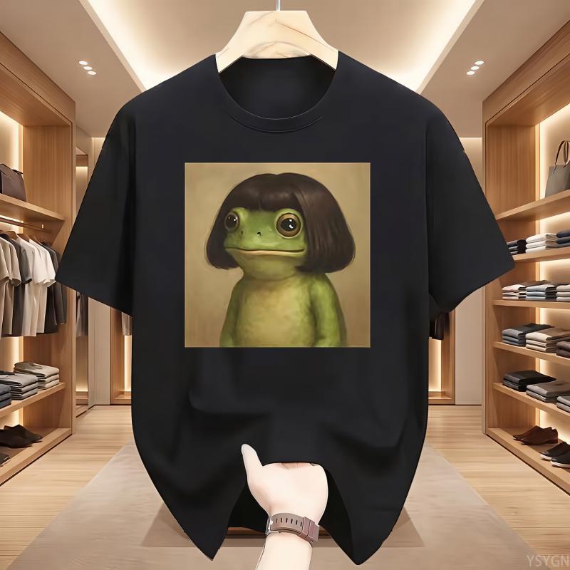 Funny Frog Pattern Pure Cotton Printed Unisexs And Unisexs Summer New Casual Loose Fashion Trend Street Style Round Neck Tshirt