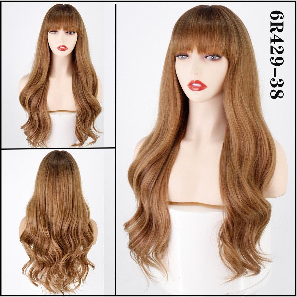 LISI HAIR Synthetic Wig Long Natural Wavy Brown Hair Wigs with Bangs for Women Cosplay Party Lolita Heat Resistant Fiber