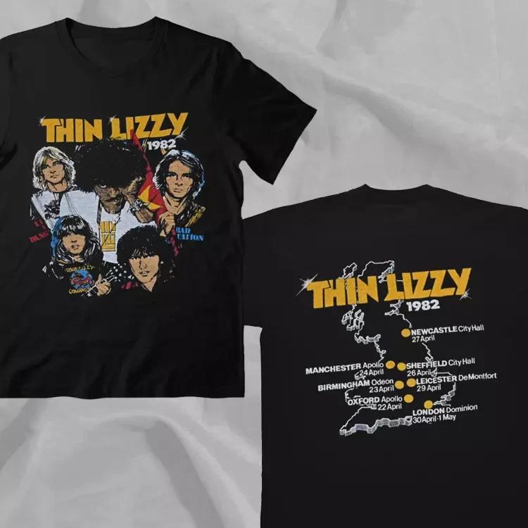 THIN LIZZY 1982 Тур по Великобритании Редкая черная двусторонняя футболка для фанатов