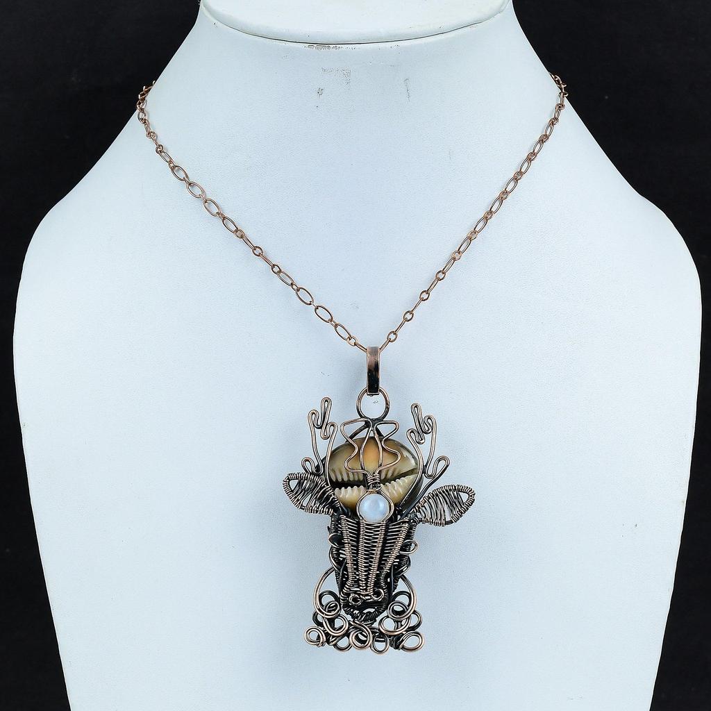 Кулон в виде ракушки каури, медная проволока, обернутые ювелирные изделия, кулон в виде лица оленя, радуга ручной работы, ювелирные изделия из лунного камня, драгоценный камень, медный кулон, подарки для нее