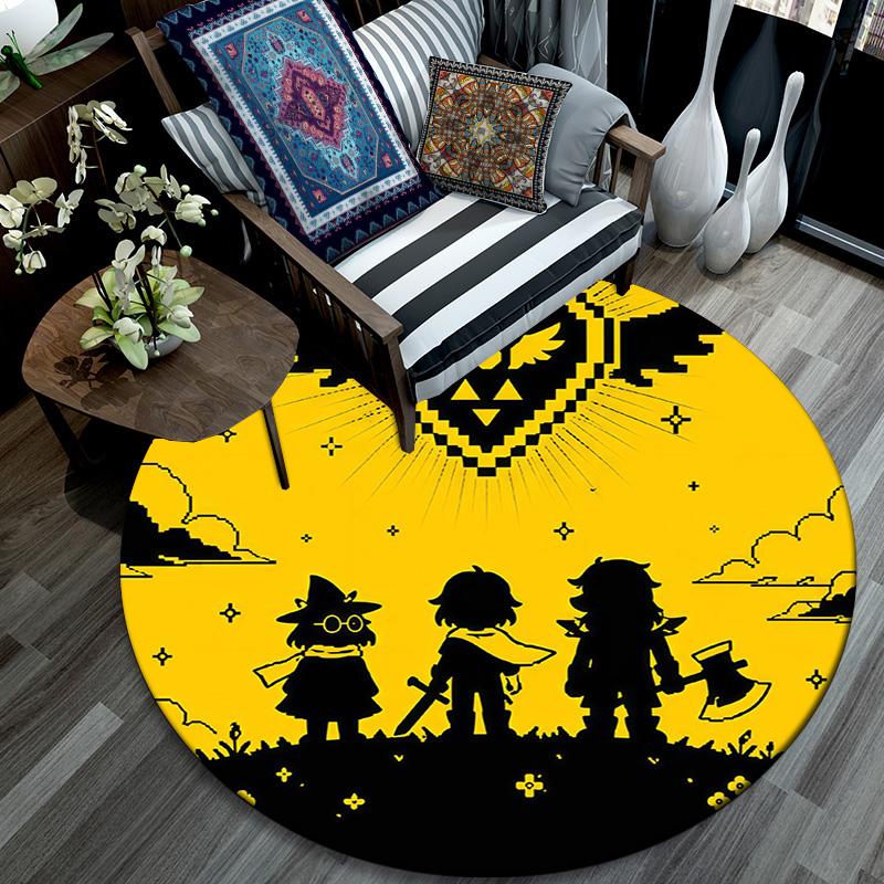 Deltarune Round Area Rug,Carpet Rug for Living Room Bedroom Sofa Playroom Decor,Non-slip Floor Mat