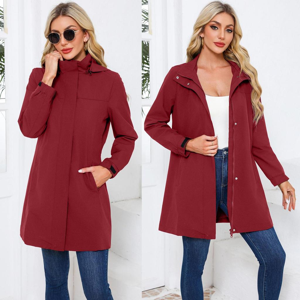Женские тренчи, пальто, длинные рукава, съемные куртки с капюшоном, ветровка с защитой от брызг, осенне-весенняя тонкая верхняя одежда