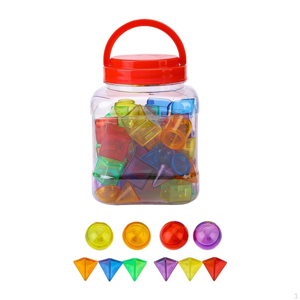 60x Transparent Blocks,Geometric Shapes for Kids Teaching Sensory Play Manipulatives Geometric