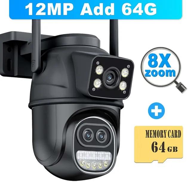 12MP 6K Wifi видеонаблюдение наружное три объектива 8-кратный зум PTZ безопасность обнаружение движения интеллектуальная камера видеонаблюдения Icsee IP Cam