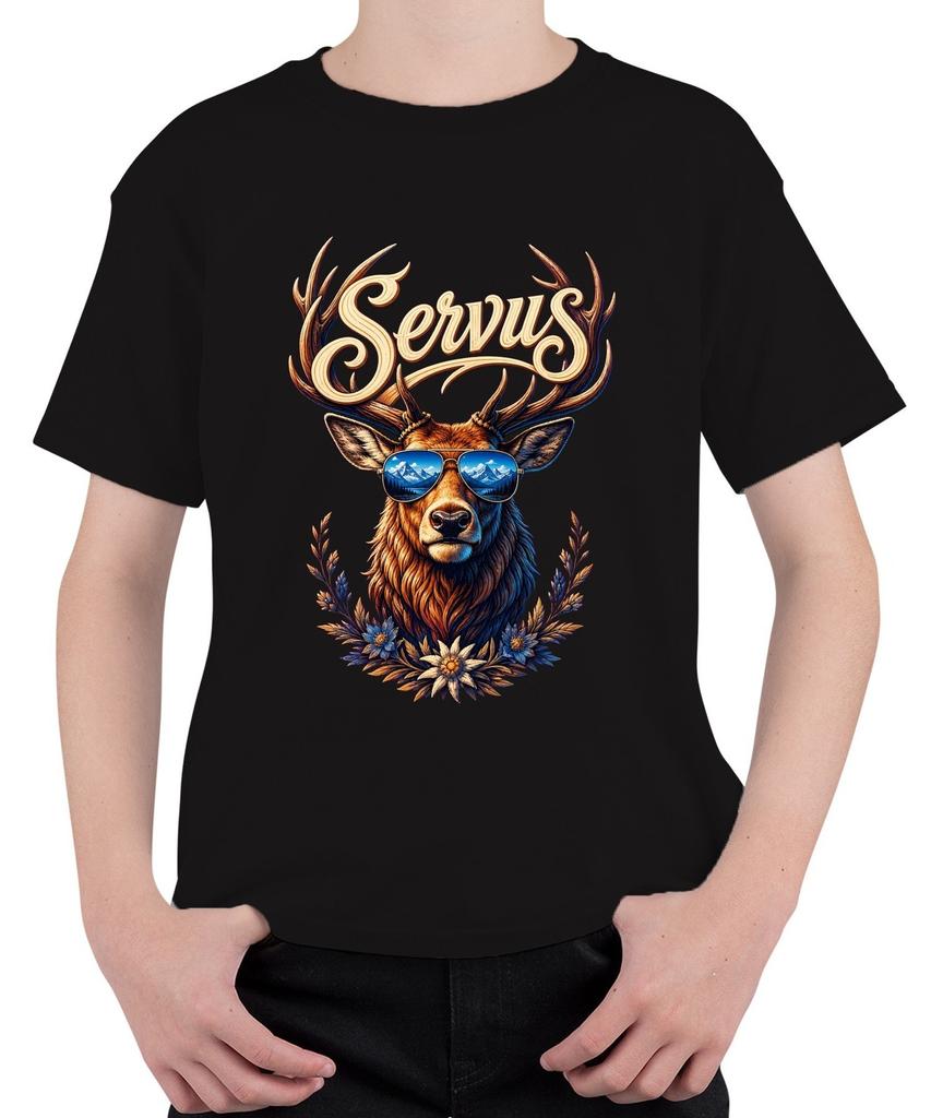 Servus Deer Antler Sunglasses Edelweiss Alpine Lederhosen Dirndl Kids T-Shirt
