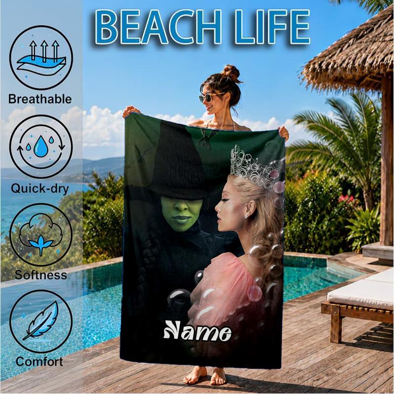 Custom Name Beach Towel Magic Friendship witch Microfiber Beach Towel, Lightweight for Summer Travel, Swimming Pool Fan Birthday Gift
