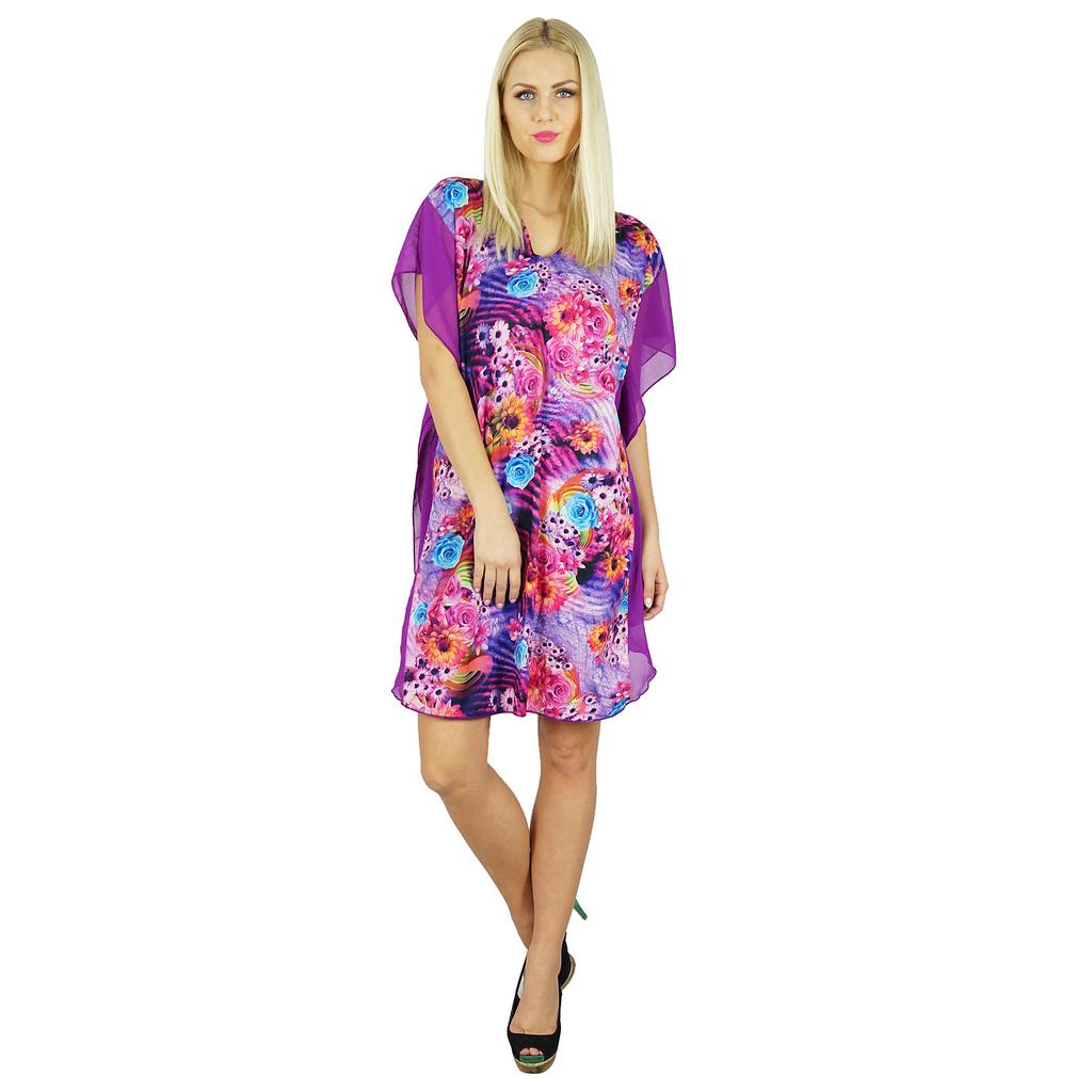 Bimba Женский кафтан из полиэстера, пляжная накидка, короткий кафтан с цветочным принтом