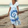 Fashion Women's Summer V-neck Short Sleeve Tie- Retro Print Beach Dress