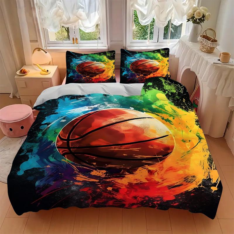 3pcs Basketball Colors Bedding Set, Includes 1 Comforter + 2 Pillowcases, Without Pillow Inserts, Soft Comfortable, Lightweight Breathable,