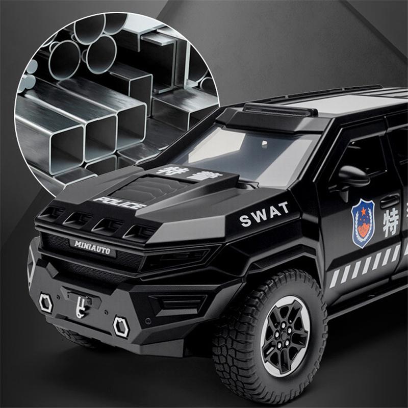 1:24 Vengeance Alloy Explosion Proof Vehicle Model Metal Police Armored Off-road Vehicle Car Model Sound and Light Kids Toy Gift