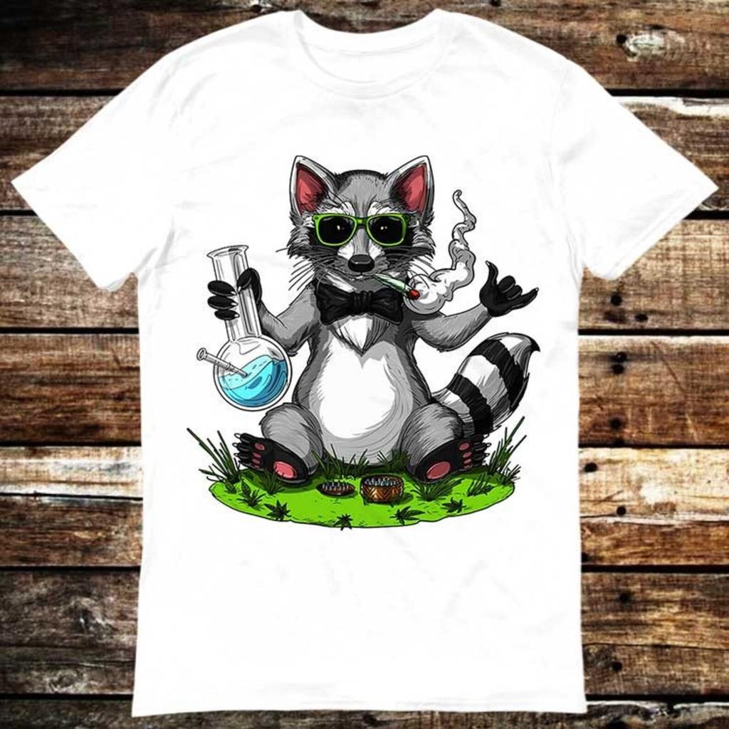 Raccoon Smoking Weed Animal Pet Lover T Shirt Meme Gift Shirt Funny Tee Vintage Style Aesthetic Unisex Gamer Cult Movie Music 6097
