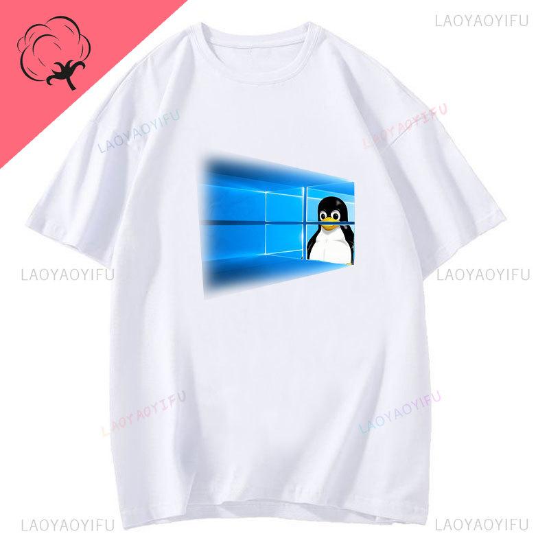Премиальная хлопковая мужская футболка с пингвином Linux, одежда для отдыха, футболки в стиле харадзюку и манга, эстетичные футболки, винтажный юмор, уличная одежда