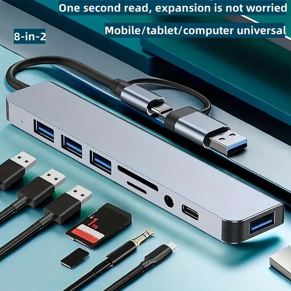 8-в-2 USB A и USB C концентратор док-станция Type-C многопортовый адаптер USB 3.0 быстрая передача данных SD TF