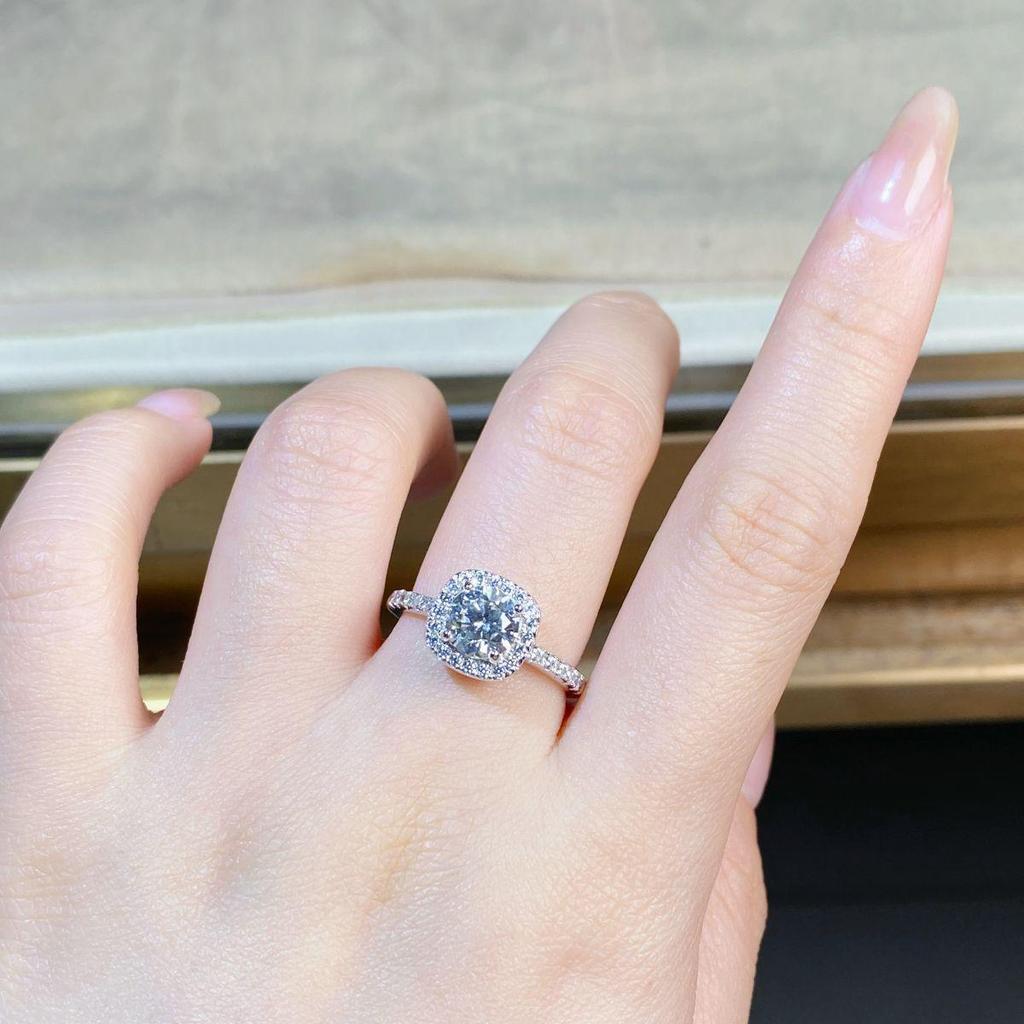 S925 Sterling Silver 1 Carat VVS1 Moissanite Princess Cut Ring for Women with Inscription