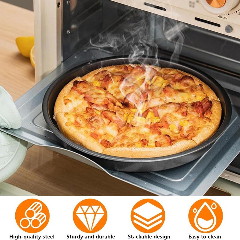 4 Moule à Pizza, Plaque à Pizza 18cm Moule à Pizza Ronde avec Revêtement Antiadhésif Moule à Quiche pour Pizza/Tarte Flambée/Gâteau