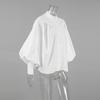 White Fashion Shirt Stand-up Collar Lantern Sleeve Pleated Design Loose Casual Commuting Blouses Elegant Office Lady 2025 Spring and Summer