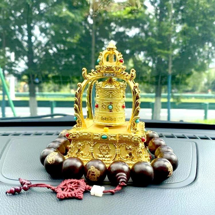 Creative Solar Alloy Car Accessories Prayer Wheel Automatically Rotates Car Interior Decoration Feng Shui  Buddhism