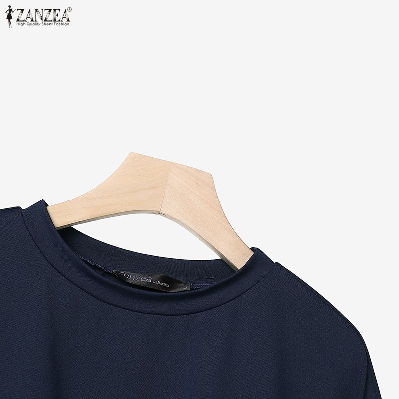 ZANZEA Женские повседневные базовые свитшоты и блузки с длинным рукавом, круглым вырезом, клетчатыми вставками