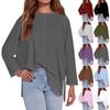 Women's Fashion Oversized Loose T-Shirt Round Neck Long Sleeve Casual Side Slit Solid Color Top