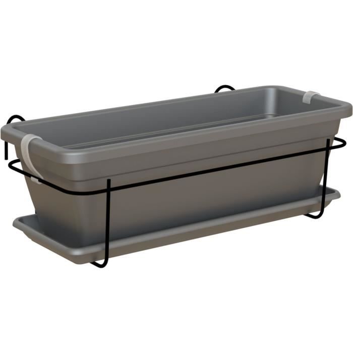 ARTEVASI VENEZIA 50cm Anthracite Balcony Planter Kit - With Water Reservoir - Grey - 10L - 18x30x51 Cm