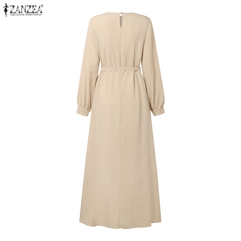 ZANZEA Женское повседневное платье с круглым вырезом, длинным рукавом и свободного кроя, мусульманское