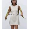 Spring New Women's Clothing Classic Style Plain Stitch A- line Hem Sleeveless round Neck Short Dress 9598019