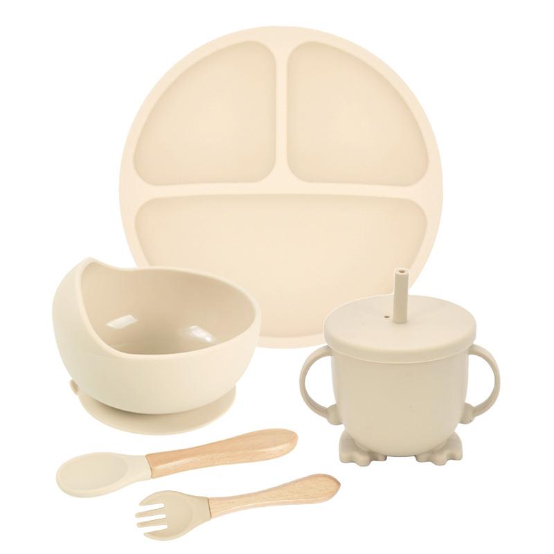Силиконовый набор для кормления детей, 5 шт., силиконовая миска, обеденная тарелка, ложка, вилка, детская посуда, силиконовая посуда без BPA для детей