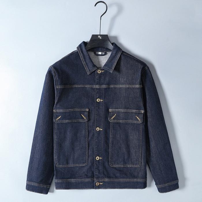 2024 Осень и зима Новая высококачественная мужская куртка больших размеров с защитой от выцветания из денима с эластичными лацканами