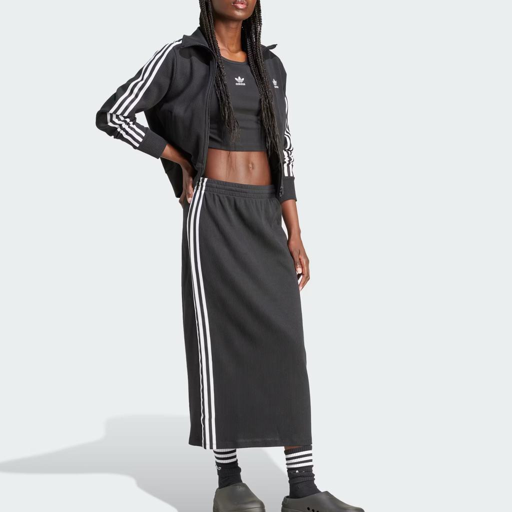 Adidas Originals Zipper Fashion Striped Casual Retro Sports Stand Collar Jacket Women Jacket Black IY7278