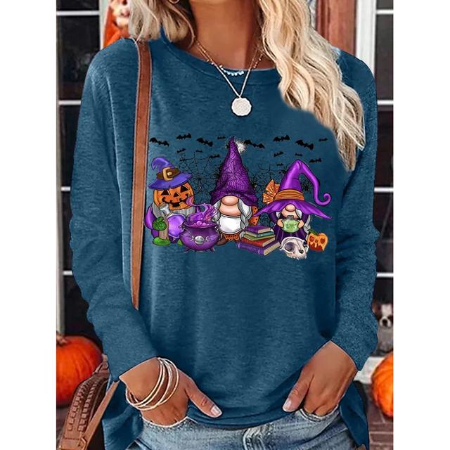Футболки с длинными рукавами и забавным принтом для женщин, модный повседневный пуловер, осенние гномы, осенние повседневные топы в стиле Харадзюку с тыквой и принтом на День благодарения