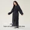Women's Long Flannel Fleece Bathrobe - Thick, Warm, Plus-Size Velvet Robe for Autumn & Winter
