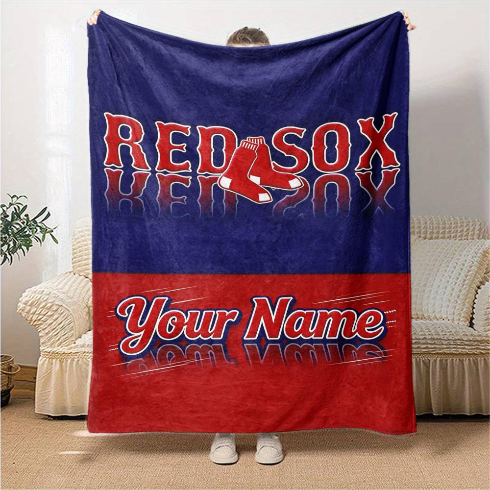 Name Custom Boston red sox logo Print Flannel Blanket High Quality Warm Comfortable Cover for All Seasons Perfect for Gifts Home Decor